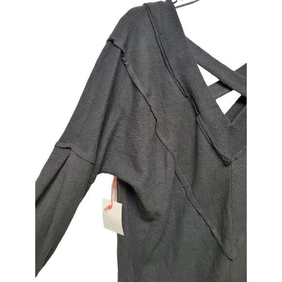 Open Edit Womens Sweater Dress Black Stretch V Neck Long Sleeve Knit - Picture 4 of 7
